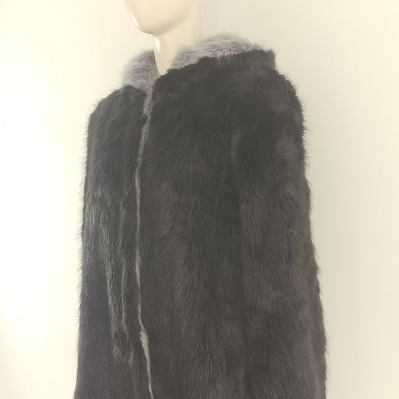 CHESCA (2) Black Fur Coat Size UK 16 18 EU 44 46 Faux-Fur Collar Jacket Cosy - Picture 6 of 9